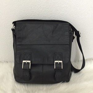 Fossil Black Leather Messenger Bag Briefcase Crossbody Organizer